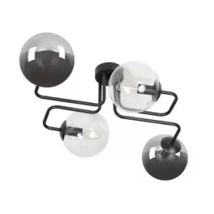 Image of Emibig Brendi Black Globe Multi Arm Semi Flush Ceiling light with Clear, Graphite Glass Shades, 4x E14