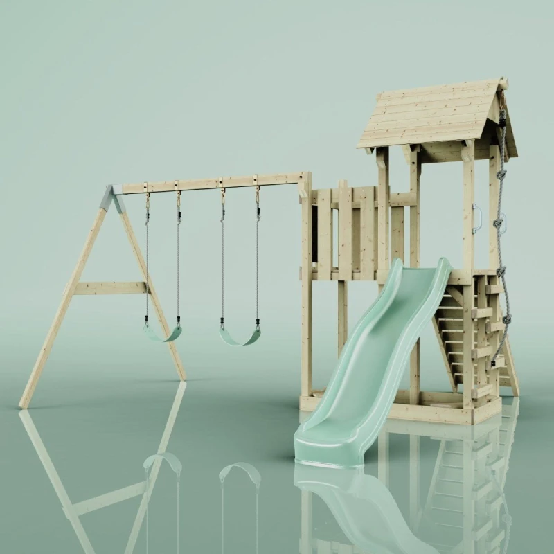 Image of OutdoorToys PolarPlay Balcony Tower Kids Wooden Climbing Frame - Swing Elof Sage in Beige Beige Unisex