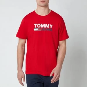 Image of Tommy Jeans Mens Corporation Logo T-Shirt - Deep Crimson - L
