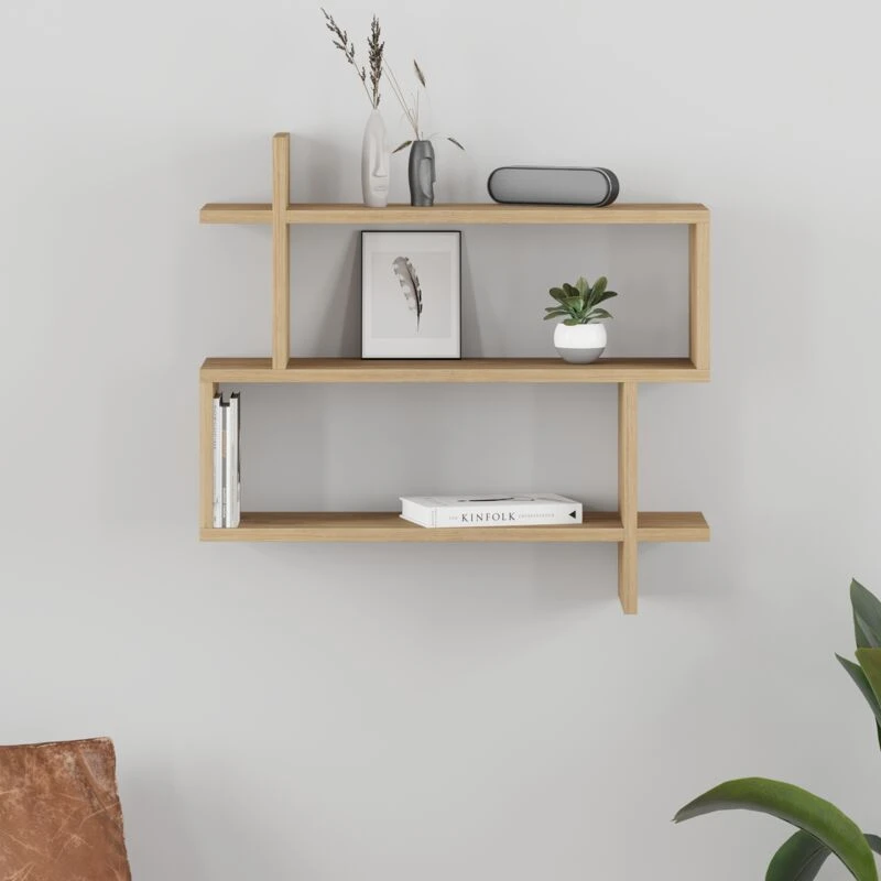 Image of DECORTIE Decortie - Paralel Wall Mounted Modern Bookcase Display Unit w 70cm Medium - Oak - Oak M.KT.01.11055.13