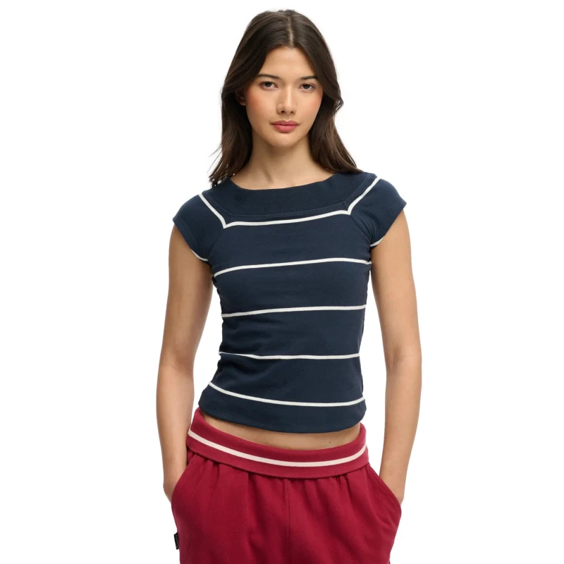 Image of Superdry Womens off-the-shoulder T-Shirt Superdry Athletic Bleu Female XS