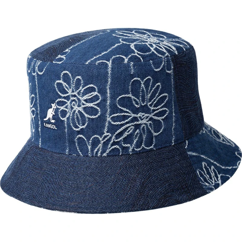 Image of Kangol Denim Mash-Up Bucket Hat Blue FLORAL unisex S