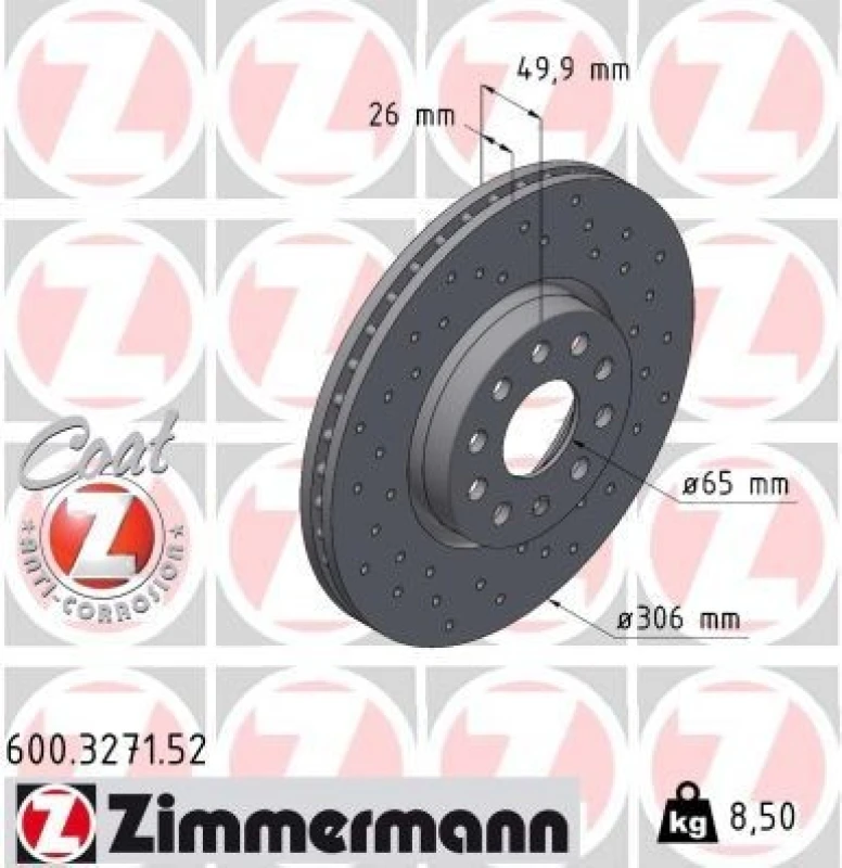 Image of ZIMMERMANN Brake disc ZIMMERMANN 600.3271.52