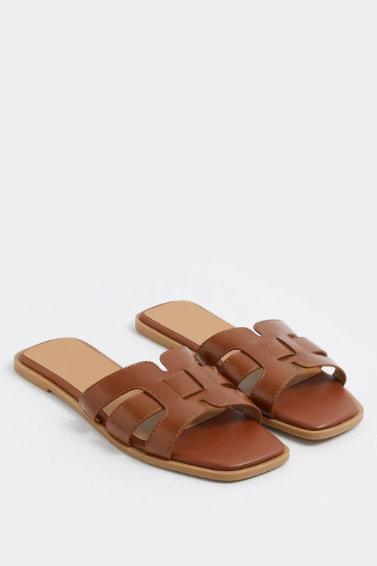 Image of Yours Womens Mule Sandals In Wide E Fit in Brown Size: 5EEE Brown Female 5EEE