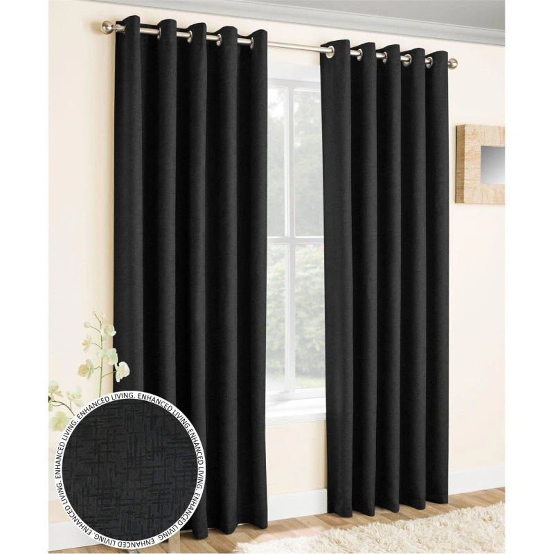 Image of Enhanced Living 'Vogue' Black Eyelet Thermal Noise Reducing Dim Out Curtains Pair Black