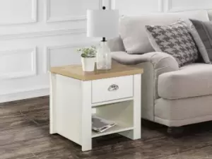 image of Birlea Highgate Cream and Oak Effect 1 Drawer Lamp Table Flat Packed