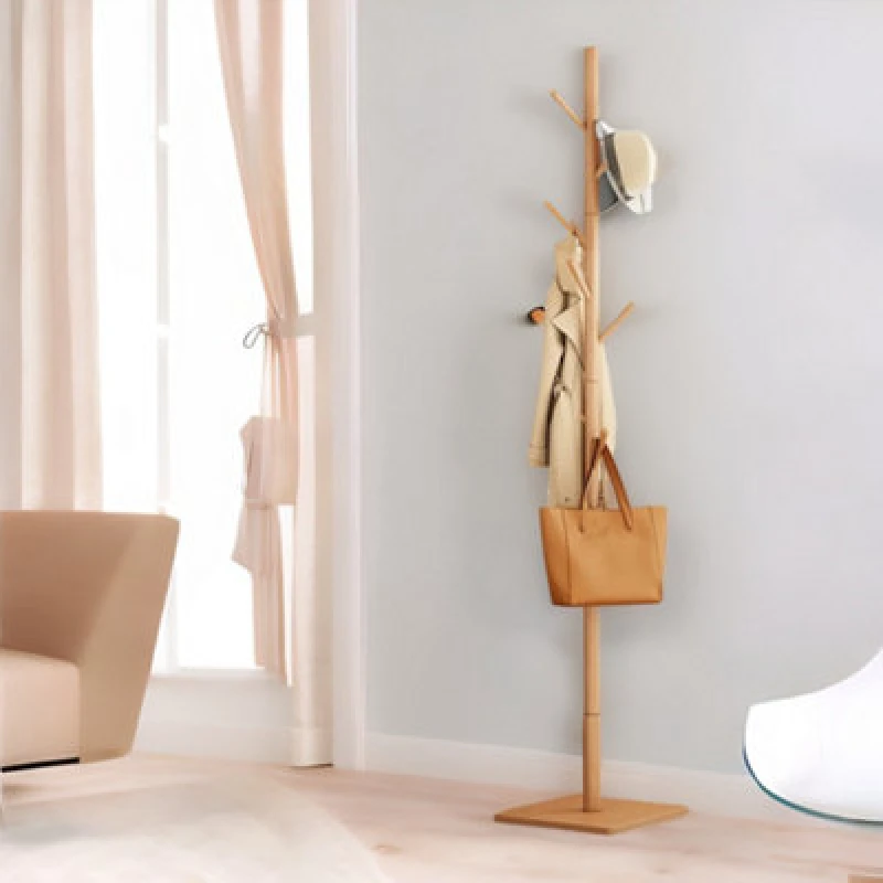 Image of Rafaelo Mobilia Wooden 8 Hook Coat Stand With Square Base