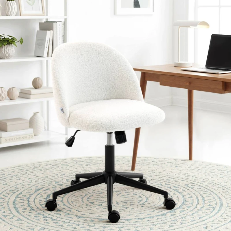 Image of HOMCOM Desk Chair, Fluffy Swivel Office Chair for Makeup Vanity in Cream Cream Unisex