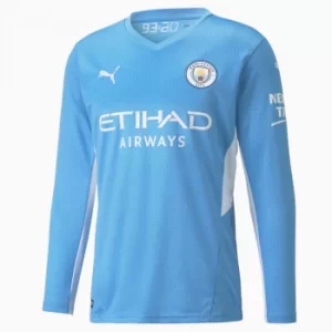 Image of PUMA Man City Home Replica Long Sleeve Mens Jersey, Light Blue/White, size Small, Clothing