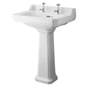 image of Hudson Reed Richmond 600mm Basin & Comfort Height Pedestal (2 Tap Hole) - White