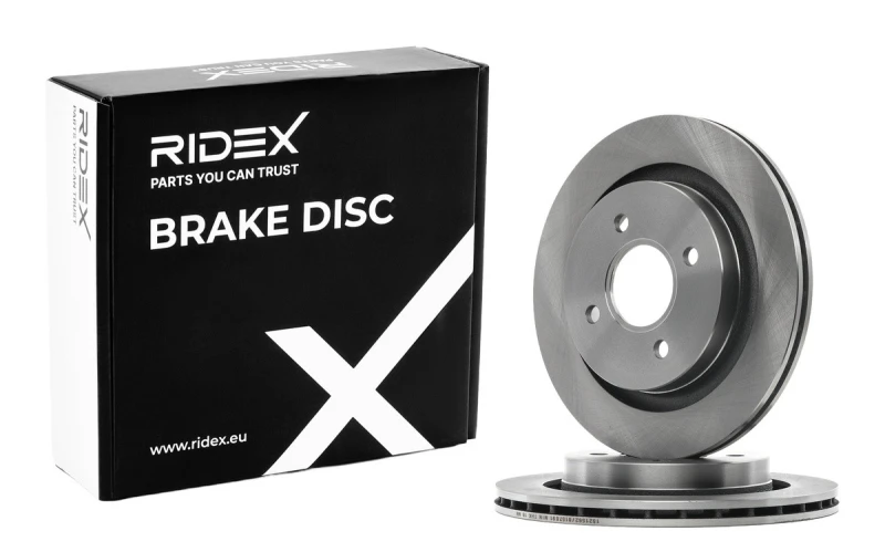 Image of RIDEX 82B0868 Brake disc Rear Axle, Vented, Cast Iron, Uncoated, Untreated, without bolts/screws Cast Iron Brake Disc (82)