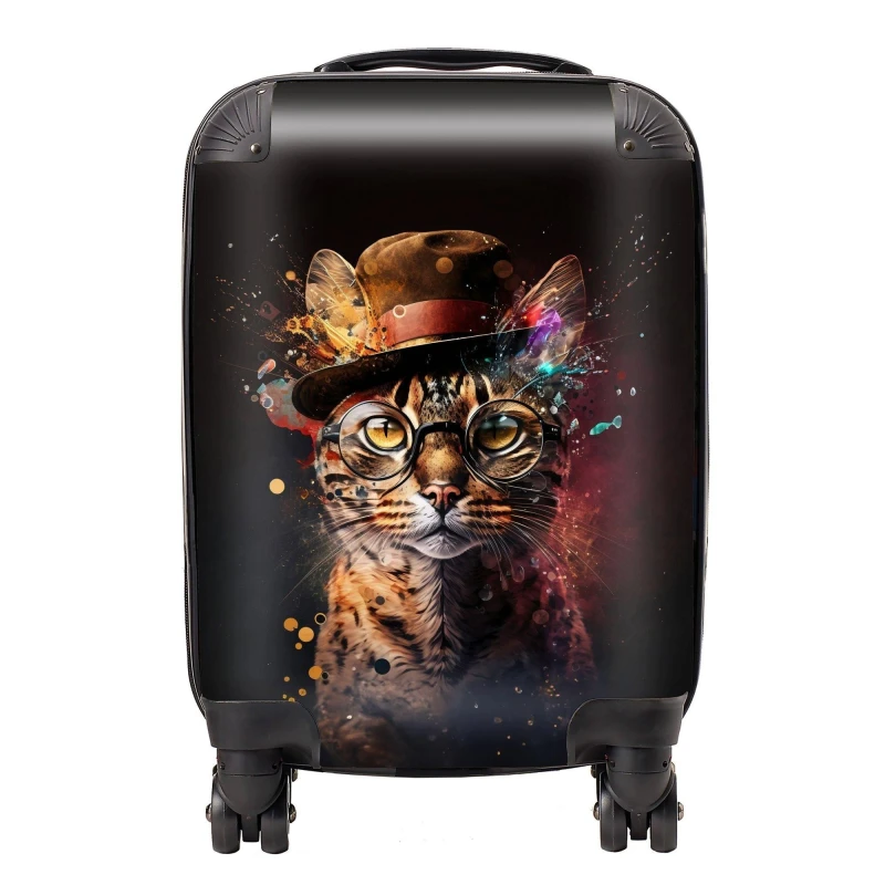 Image of Warren Reed - Designer Bengal Cat & Hat Splashart Suitcase Size: Small Multicolor Unisex Small
