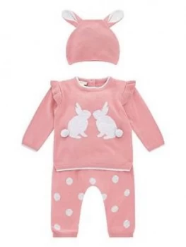 Image of Monsoon Baby Girls Bunny Knit Set with Hat - Pink, Size 9-12 Months
