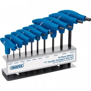 image of Draper 10 Piece T Handle Hexagon Allen Key Set Metric