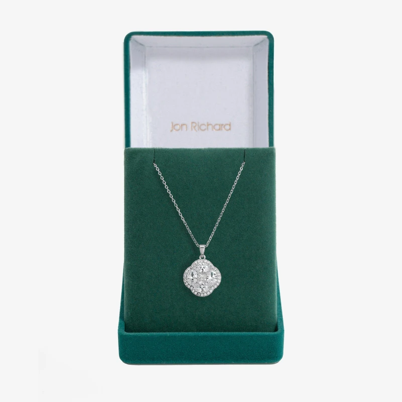 Image of Jon Richard Cubic Zirconia Crystal Clover Pendant - Gift Box Silver