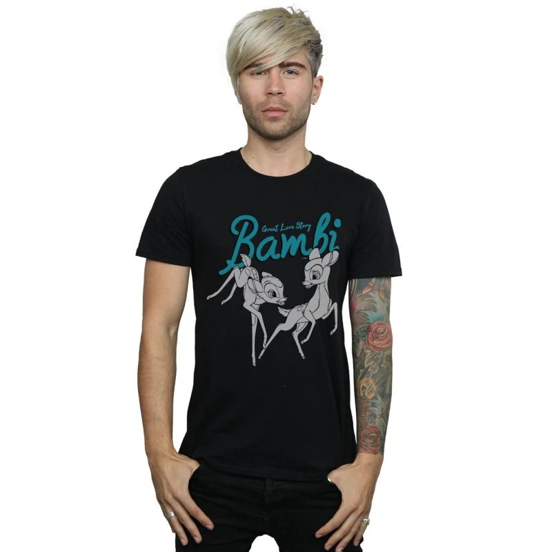 Image of Disney Men Bambi Great Love Story T-Shirt in Black Size: Small Black S Male 5059114513475