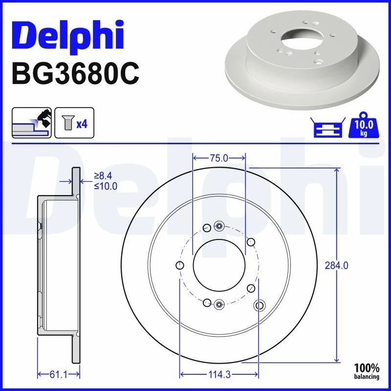 Image of DELPHI Brake disc DELPHI BG3680C