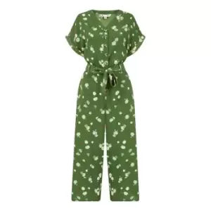 image of Yumi Green Daisy Ladybird Print Jumpsuit - Green