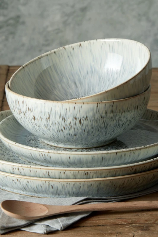 Image of Denby Halo Speckle Set Of 4 Coupe Cereal Bowls in Grey Grey Unisex