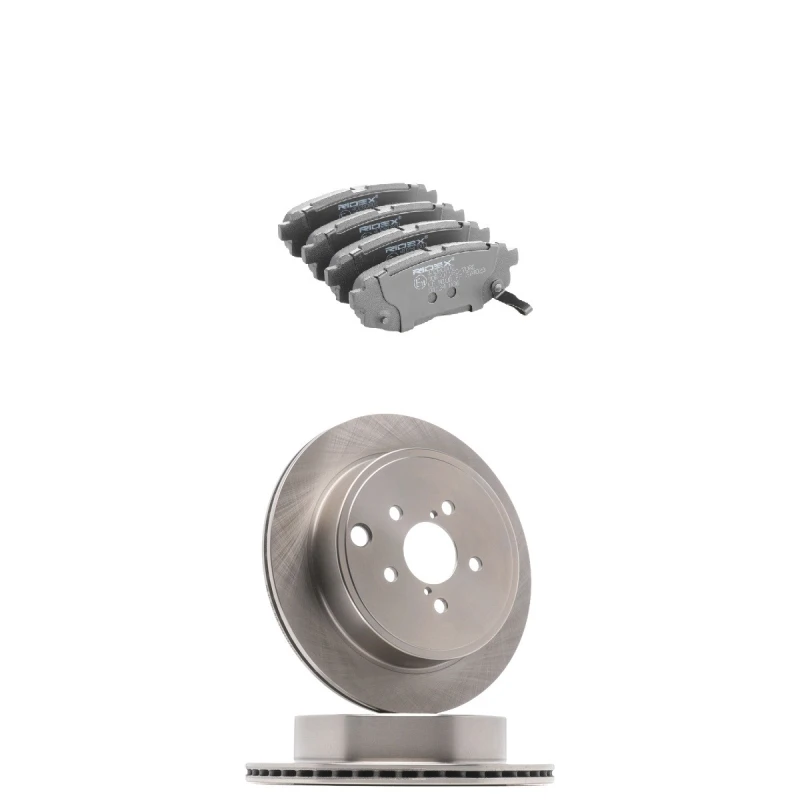 Image of RIDEX 3405B2260 Brake disc and pads set Rear Axle, Brake Disc Type: internally vented, with acoustic wear warning Brake Set,disc brakes (3405)