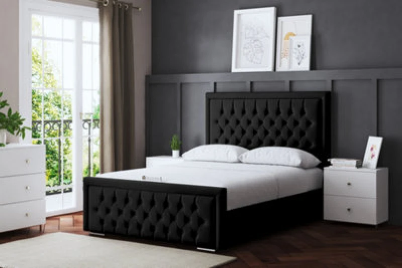 Image of DS LIVING Allegra Black Upholstered Bed Double AM_HILTON_DBL_BLA