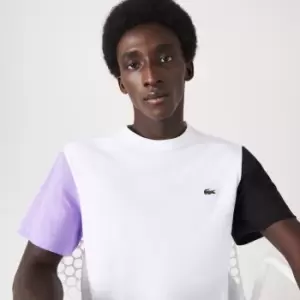 Image of Mens Lacoste Regular Fit Colour-block Cotton Jersey T-Shirt Size 3 - S White / Purple / Black