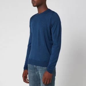 image of John Smedley Mens Lundy 30 Gauge Extra Fine Merino Wool Crewneck Jumper - Indigo - S