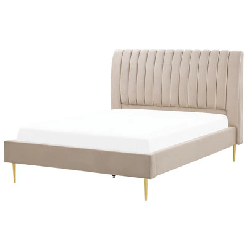 Image of Beliani Bed Velvet Marville 140 X 200 Cm (Eu Double) Sand Beige