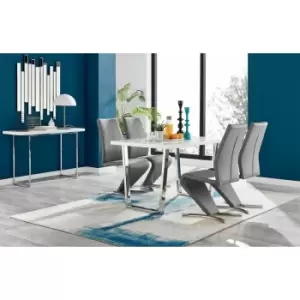 Image of Kylo White High Gloss Dining Table & 4 Grey Willow Chairs - Elephant Grey
