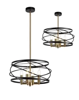 Image of Cylindrical Ceiling Pendant, 4 x E14, Black, Satin Gold