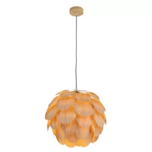 Image of Finn Spherical Pendant Ceiling Light Transparent Plastic, Wood Blank