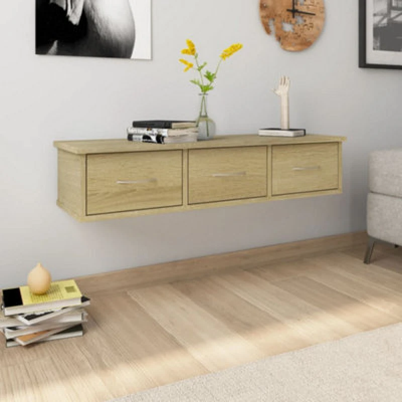 Image of Vidaxl Wall-Mounted Drawer Shelf Sonoma Oak 88X26X18.5cm Engineered Wood