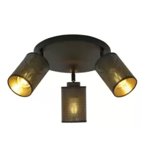 Image of Bronx Black Ceiling Spotlight Clusters with Black Fabric Shades, 3x E14