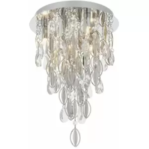 image of PREMIUM Crystal Flush Ceiling Light Chrome & Glass 3 Lamp Chandelier Fitting