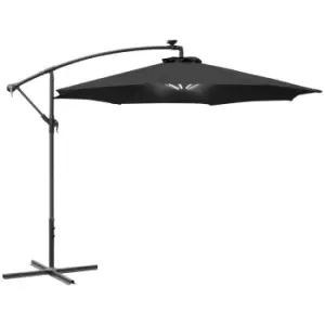 image of Outsunny 3M LED Patio Banana Umbrella Cantilever Parasol With Crank Base - Black