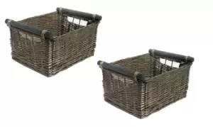 Kitchen Log Fireplace Wicker Storage Basket With Handles Xmas Empty Hamper Basket Natural,Set of 2 Extra Large 51 x 41 x 22 cm