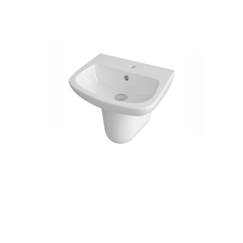 Image of Balterley 1 Tap Hole Basin & Semi Pedestal Square Wall Hung Bathroom Sink, 450mm in White White Unisex
