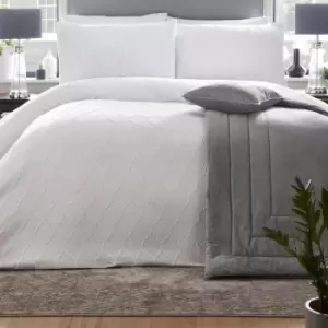 Image of Appletreeboutique - Appletree Boutique Jeneva Geometric Jacquard Duvet Cover Set, White, Super King
