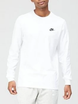 image of Nike Club Long Sleeve T-Shirt - White/Black, Size S, Men