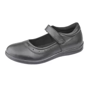 Image of Roamers Childrens Girls Touch Fastening Leather School Shoes (3 UK) (Black)