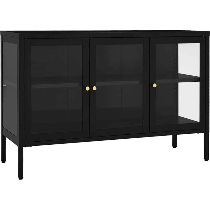 Image of VIDAXL Sideboard Black 105x35x70cm Steel and Glass Vidaxl 8720286564325