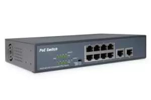 image of Digitus 8 Port Fast Ethernet PoE Switch, 19 Inch, Unmanaged, 2 Uplinks