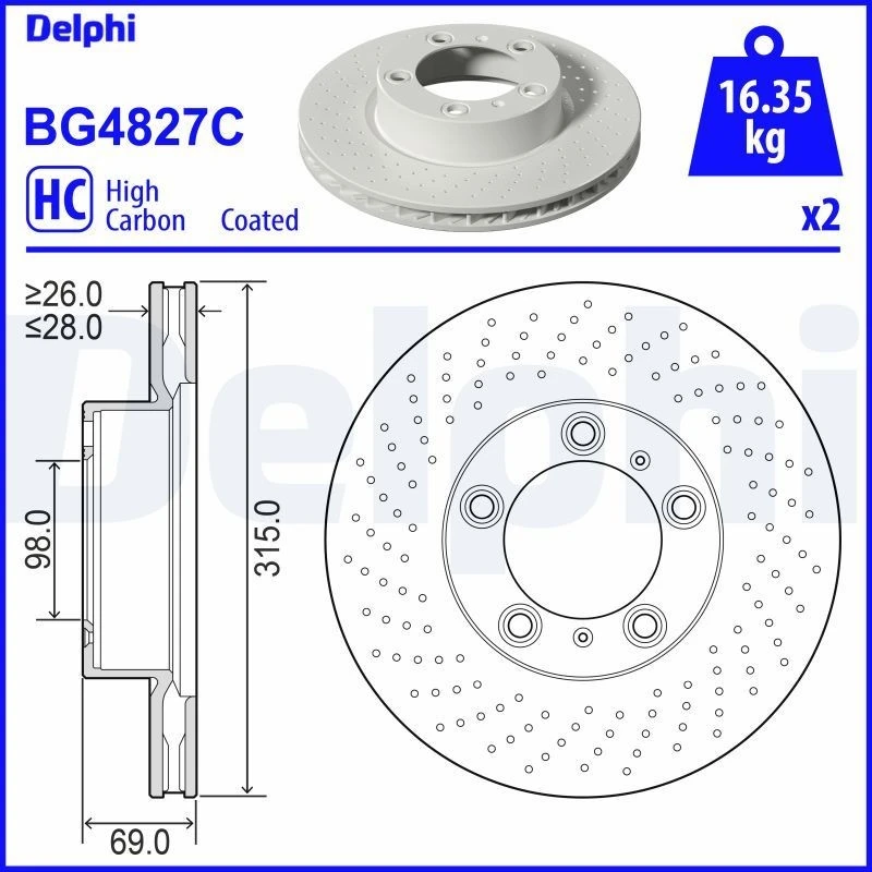 Image of DELPHI Brake disc DELPHI BG4827C