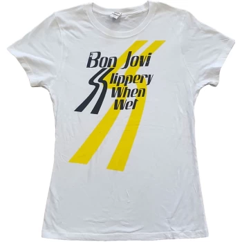 Bon Jovi - Slippery When Wet Womens Medium T-Shirt - White