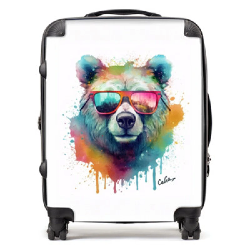 Image of Warren Reed Designer Splashart Colourful Bear In Glasses Suitcase - Large