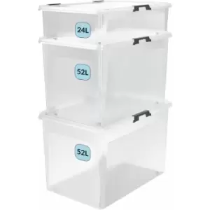 image of Storage Box with Lids Stackable Clear Plastic BPS Free Bedroom Living Room Childrens Room Transparent Multipurpose 52L 24L 2x52L + 24L (de)