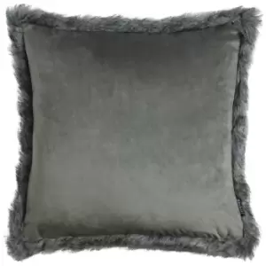 image of Aspen Faux Fur Trim Cushion Grey / 45 x 45cm / Polyester Filled