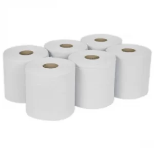 image of Sealey WHT150 Paper Roll White 2-Ply Embossed 150m Pack of 6