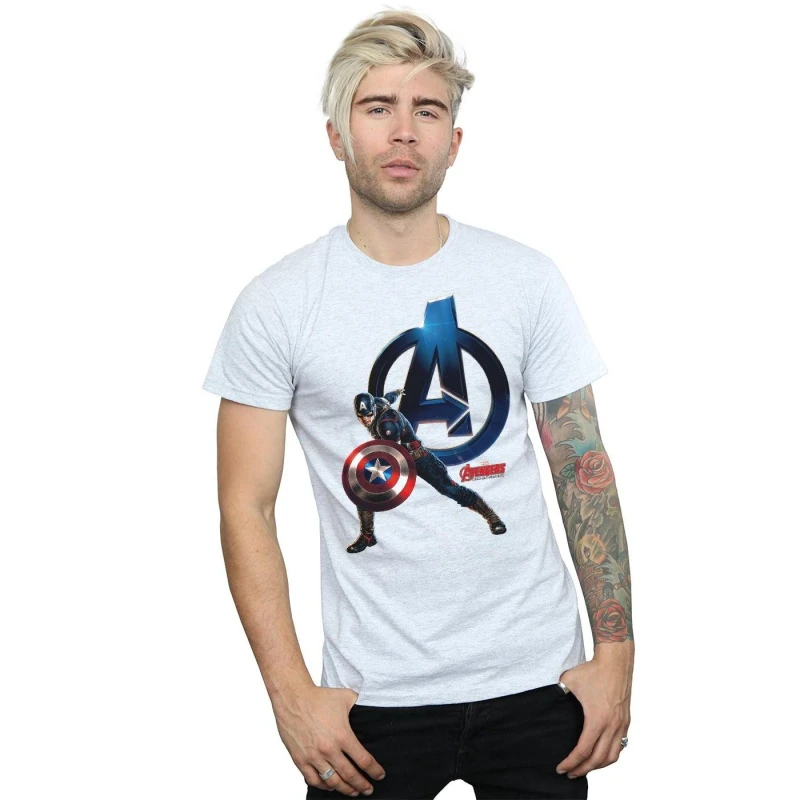 Image of Marvel Marvel Men Captain America Pose T-Shirt in Grey Size: Small Grey S Male 5057245971249