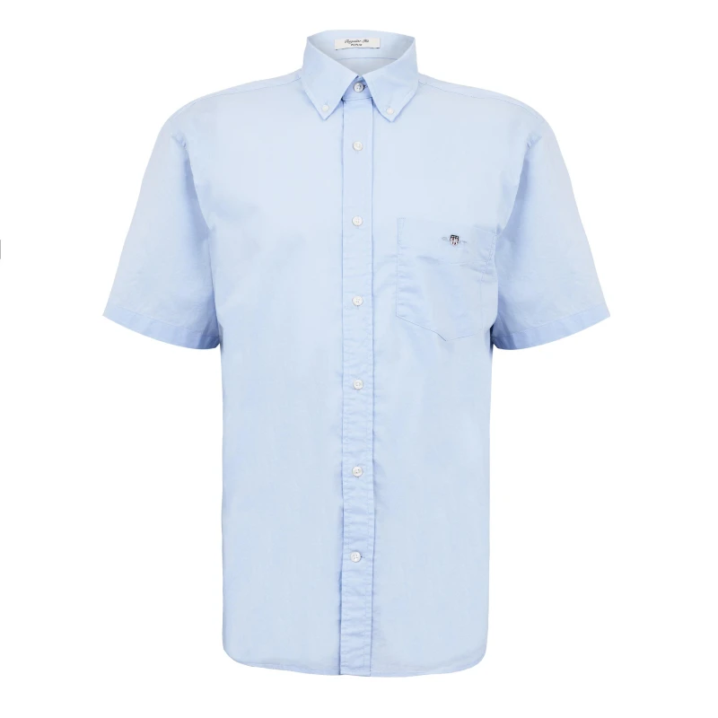 Image of Gant Regular Poplin Short Sleeved Shirt Light Blue S